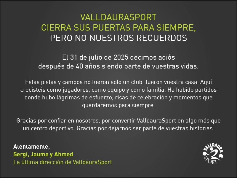 ValldauraSport cierra sus puertas para siempre